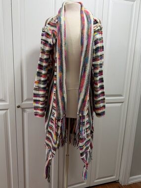 Open-Front Multicolor Fringe Cardigan